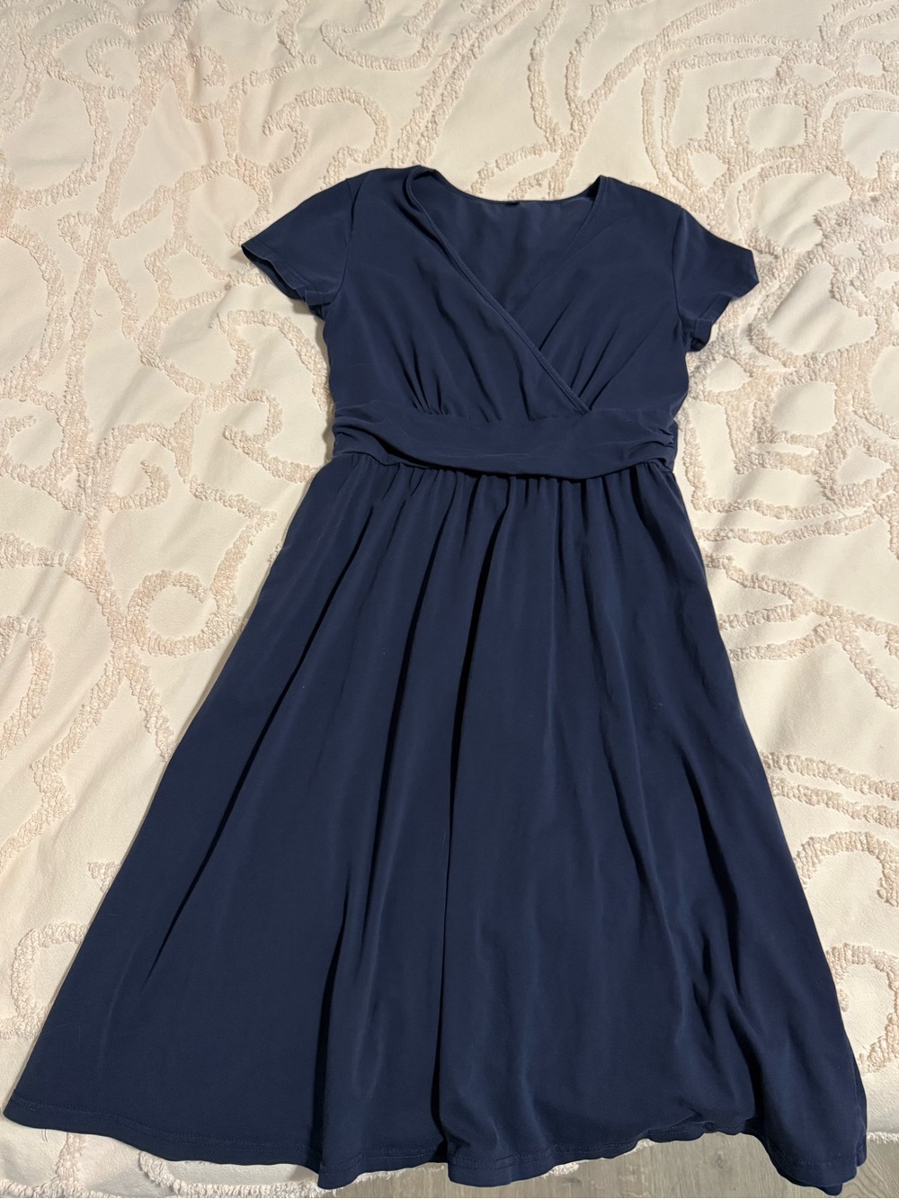 Classic Navy Wrap-Front Midi Dress